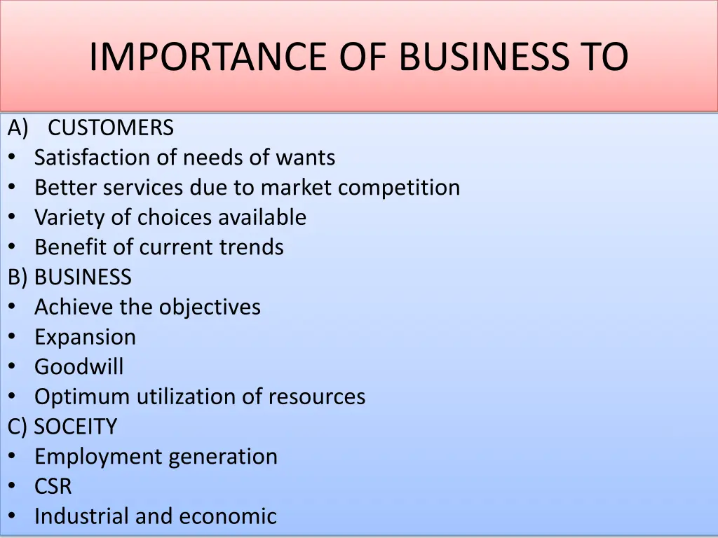 importance of business to