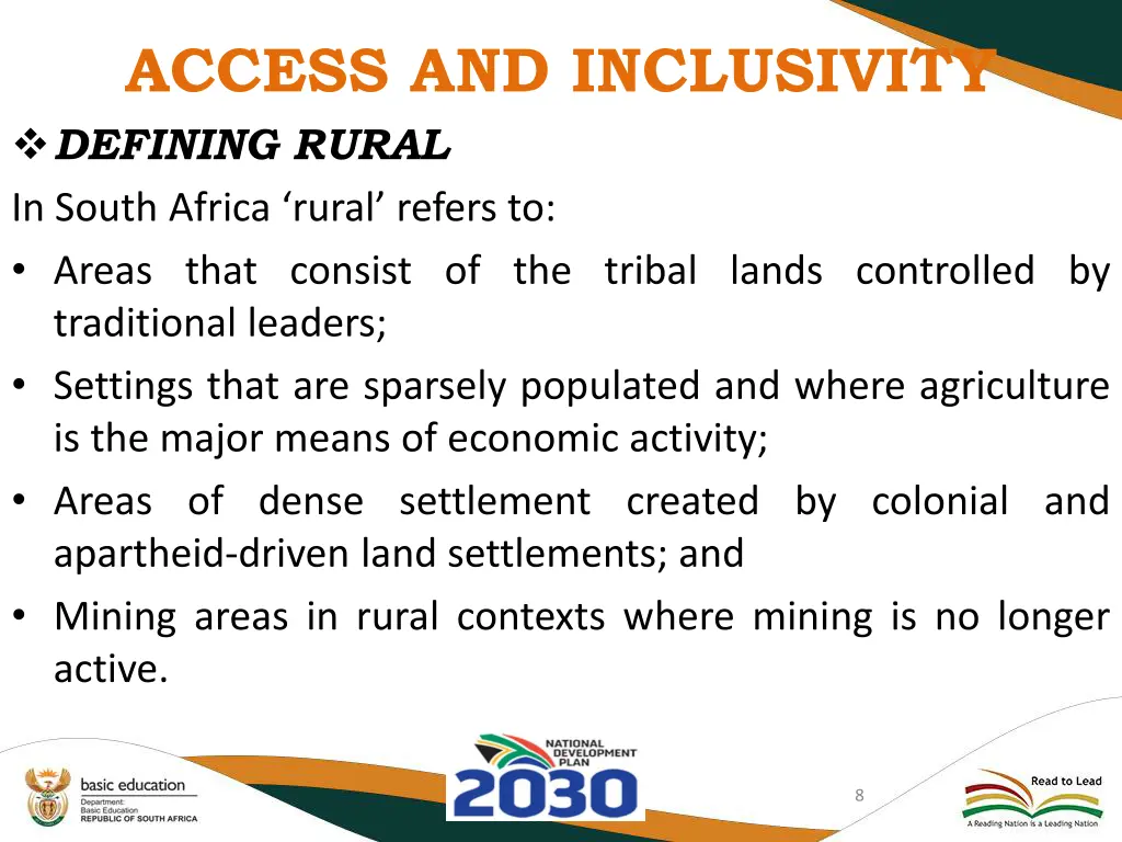 access and inclusivity defining rural in south