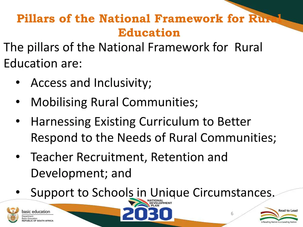 pillars of the national framework for rural