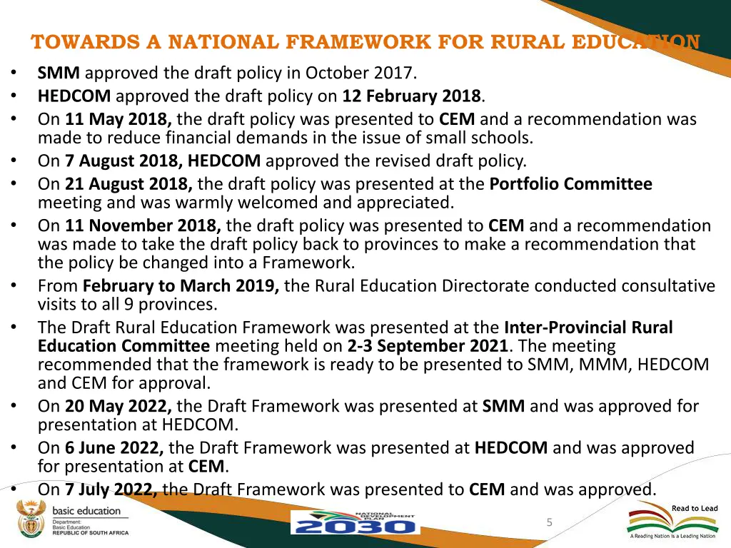 towards a national framework for rural education