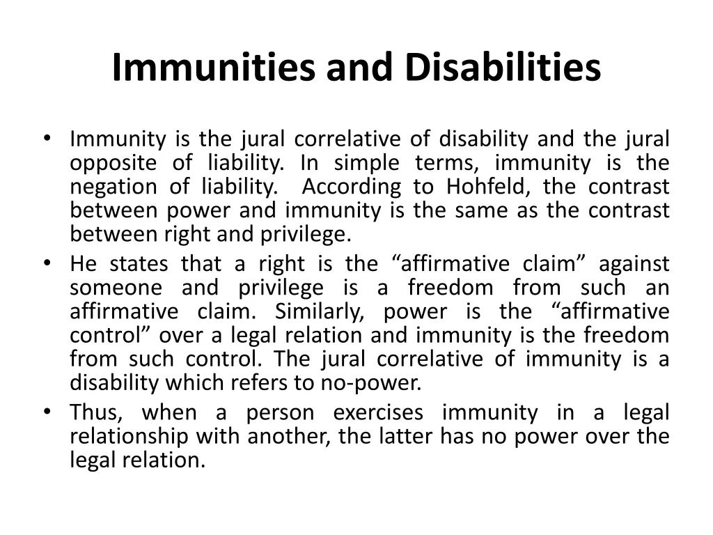 immunities and disabilities