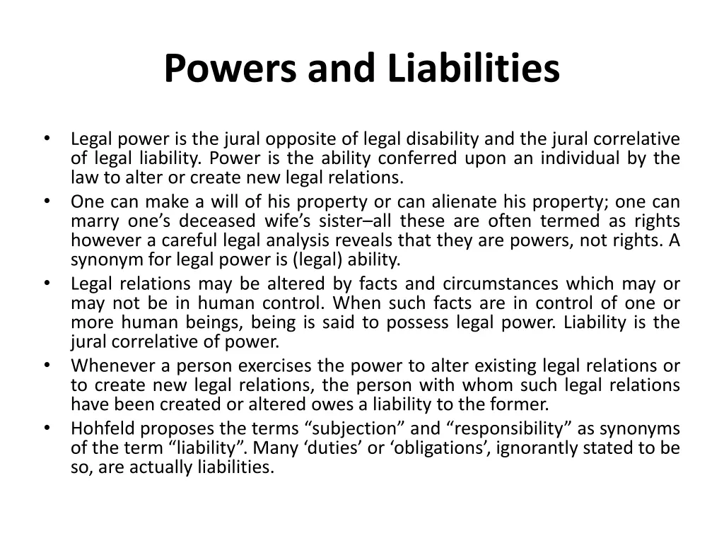 powers and liabilities