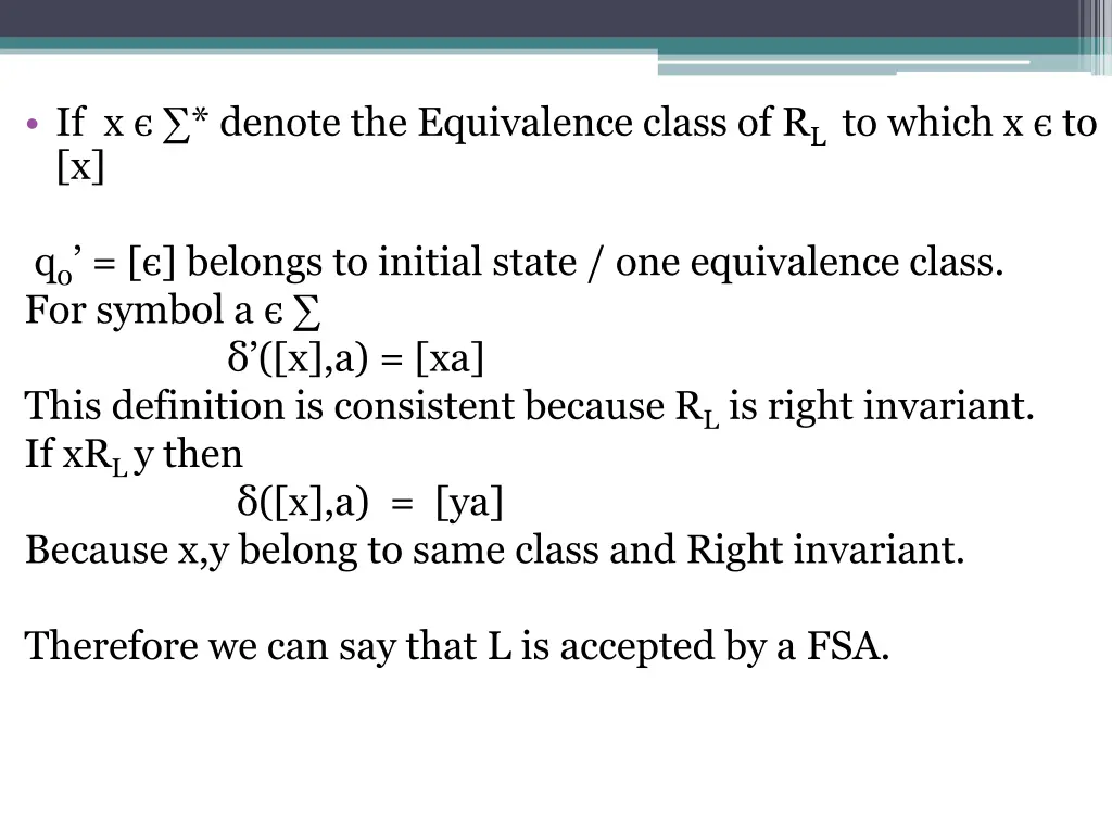 if x denote the equivalence class of r l to which