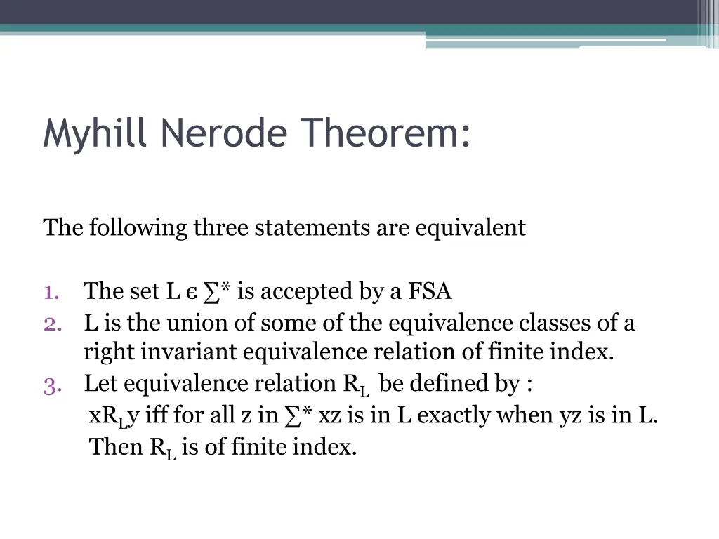 myhill nerode theorem 1