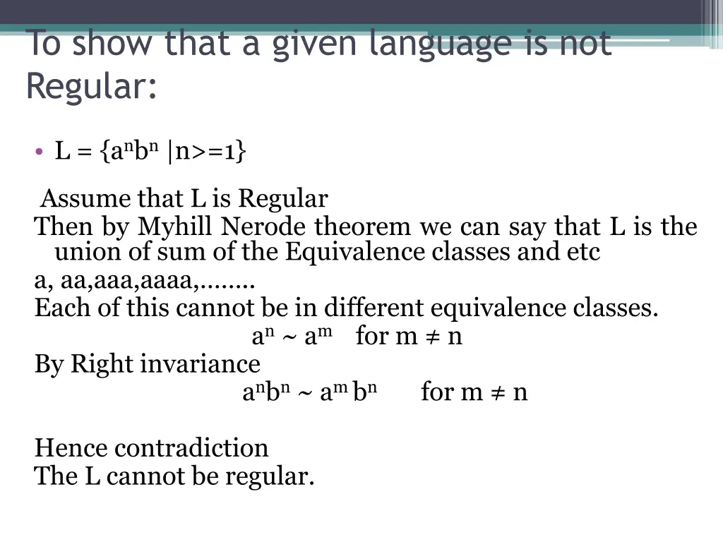 to show that a given language is not regular