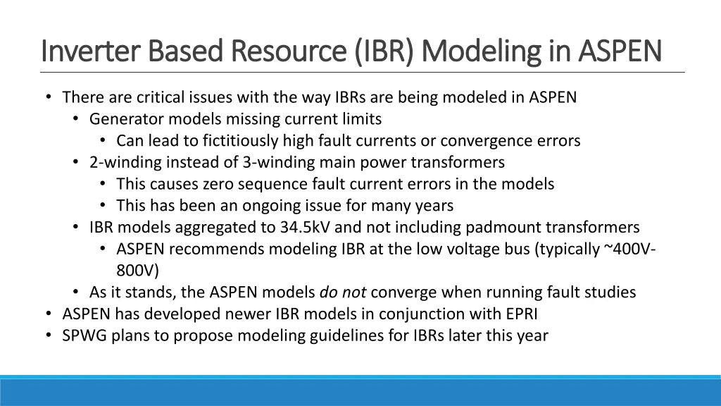 inverter based resource ibr modeling in aspen