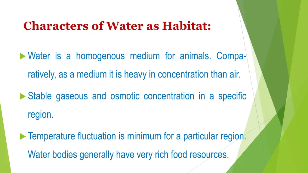 characters of water as habitat