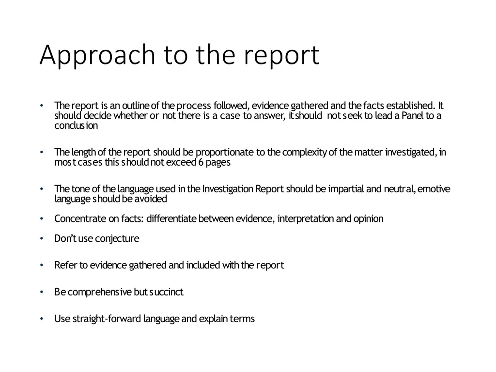 approach to the report