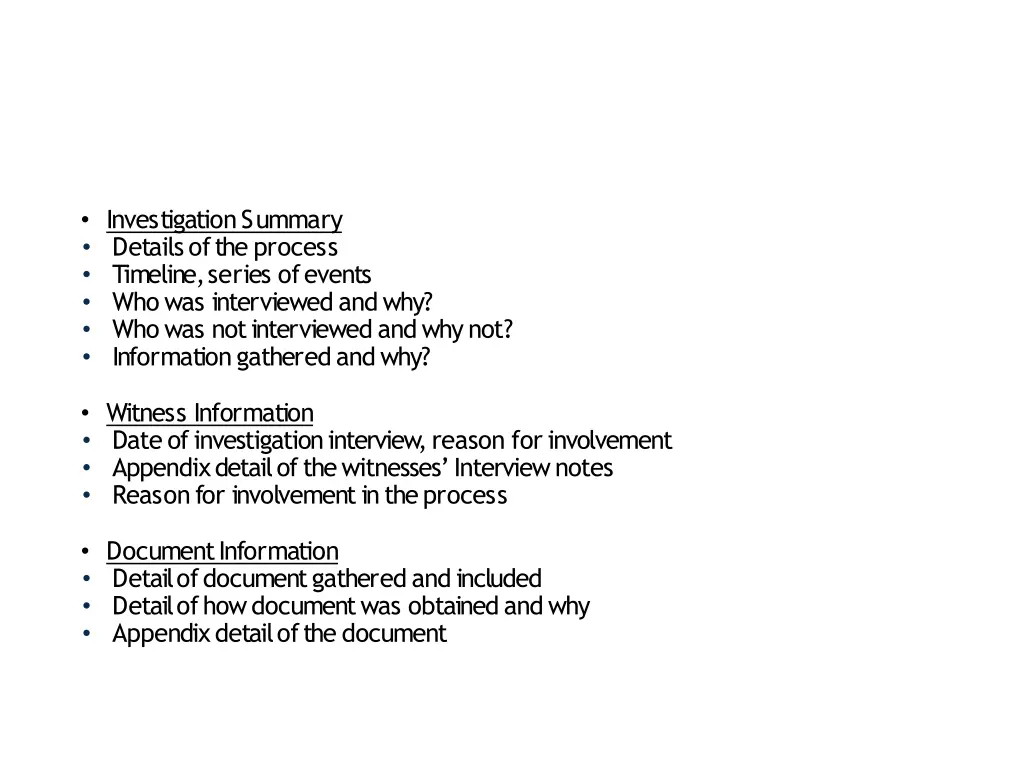 investigationsummary detailsoftheprocess timeline