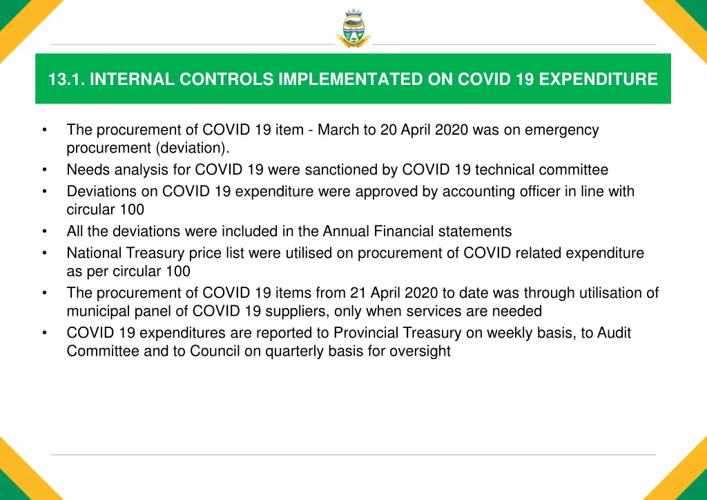 13 1 internal controls implementated on covid