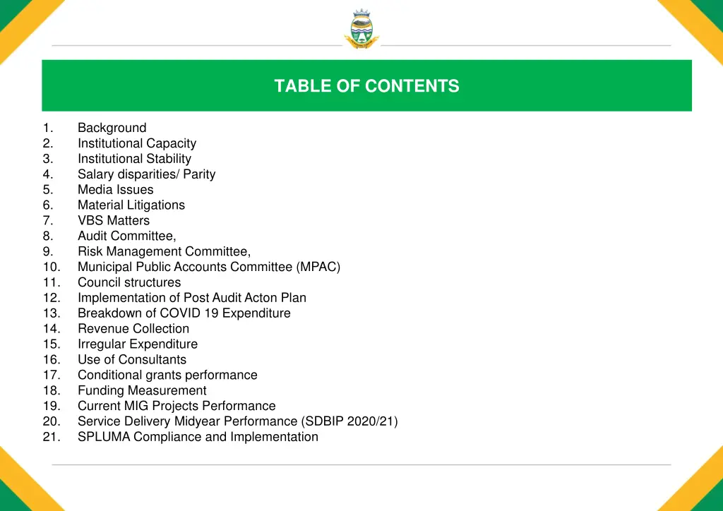 table of contents