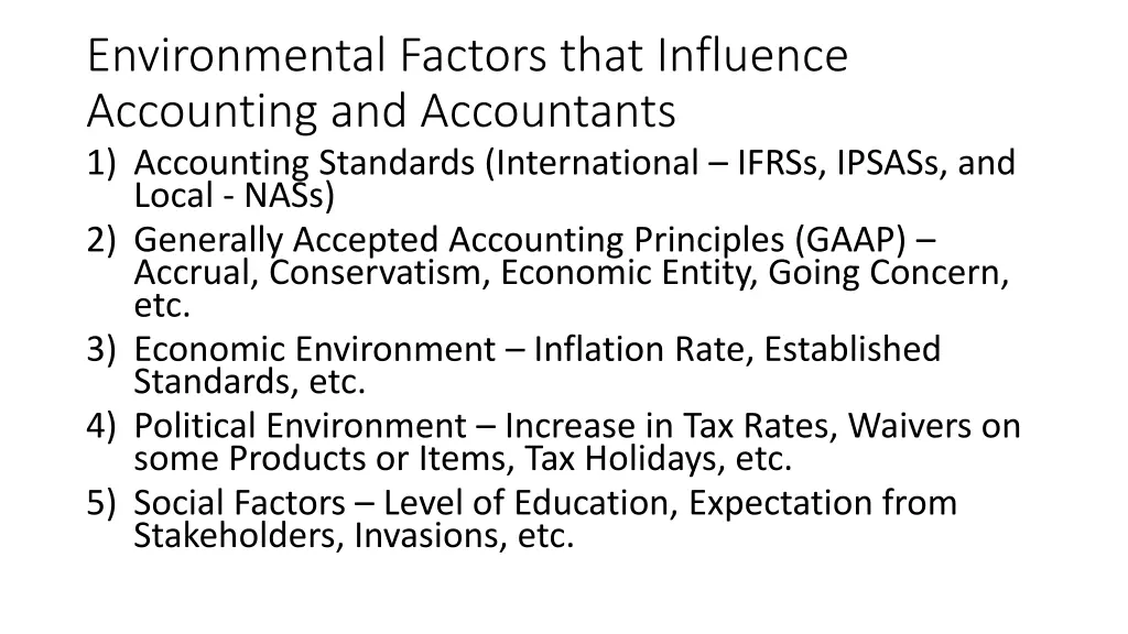 environmental factors that influence accounting