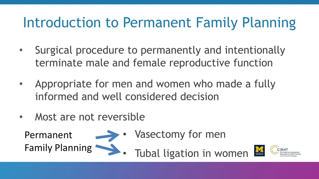 introduction to permanent family planning