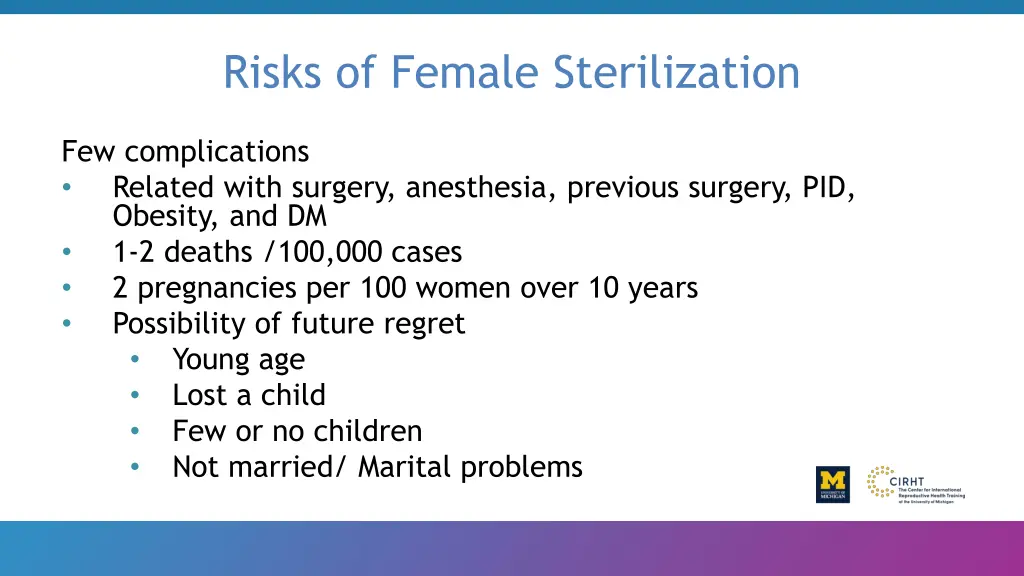 risks of female sterilization