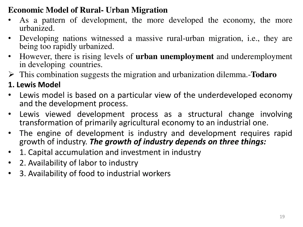 economic model of rural urban migration