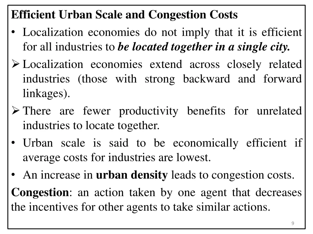 efficient urban scale and congestion costs