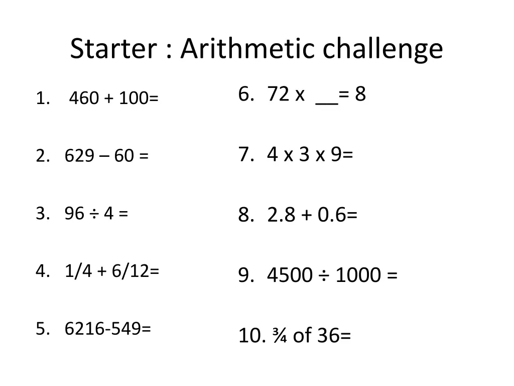 starter arithmetic challenge