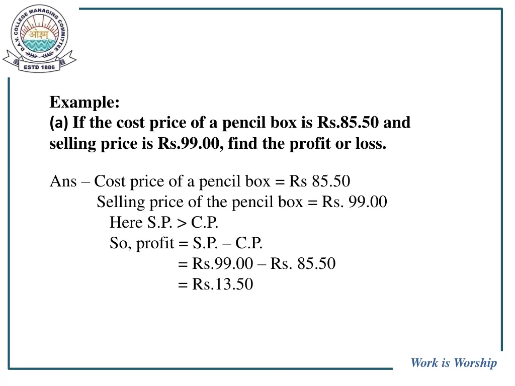 example a if the cost price of a pencil