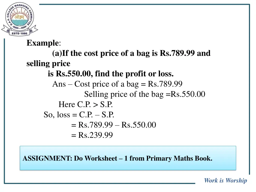 example selling price is rs 550 00 find