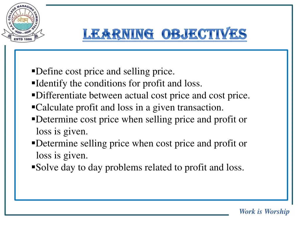 learning objectives learning objectives