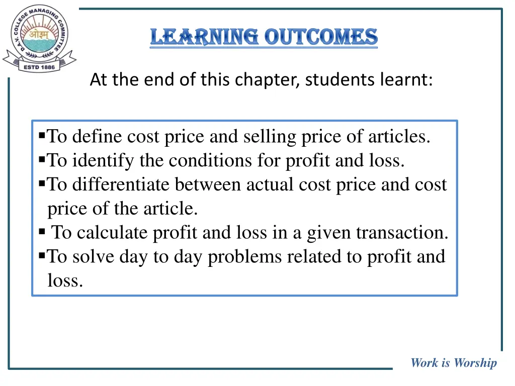 learning outcomes learning outcomes