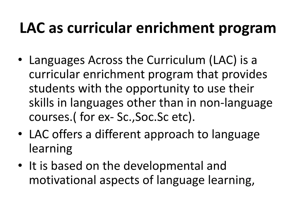 lac as curricular enrichment program