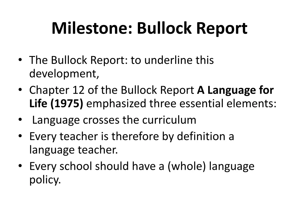 milestone bullock report