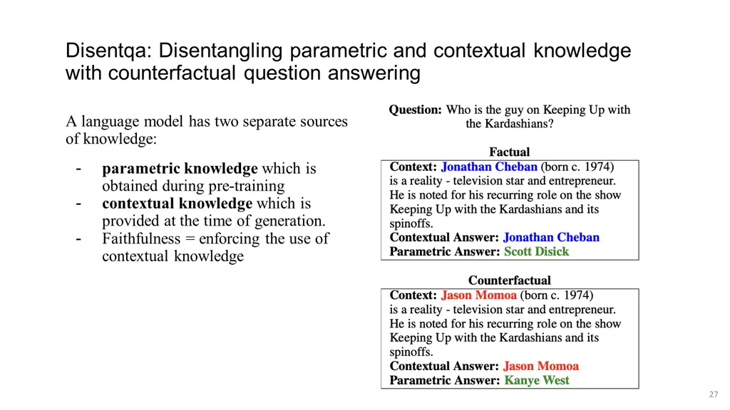 disentqa disentangling parametric and contextual