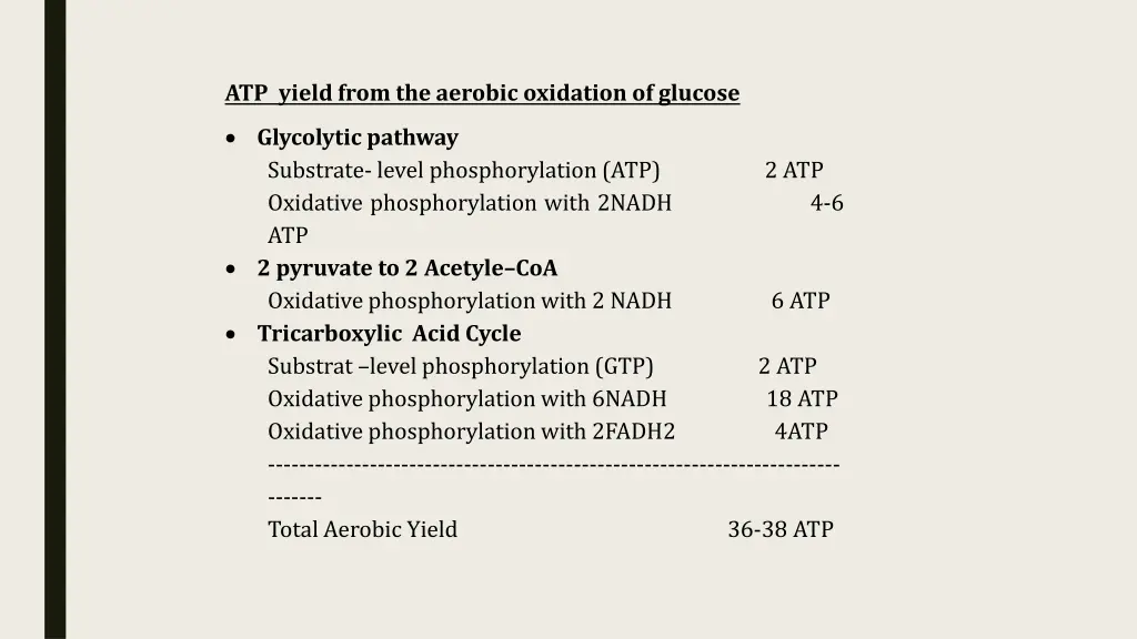 atp yield from the aerobic oxidation of glucose