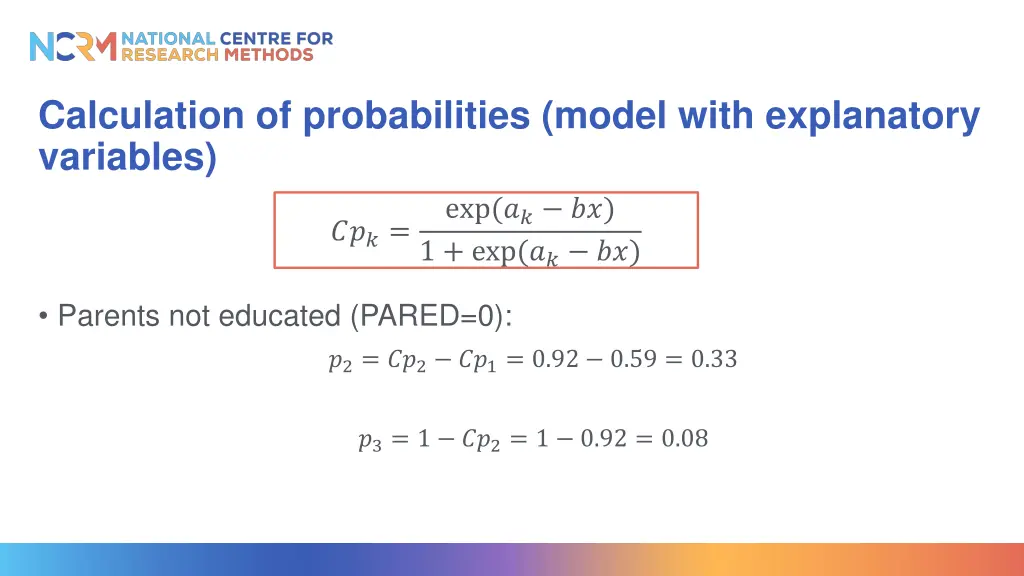 calculation of probabilities model with 1