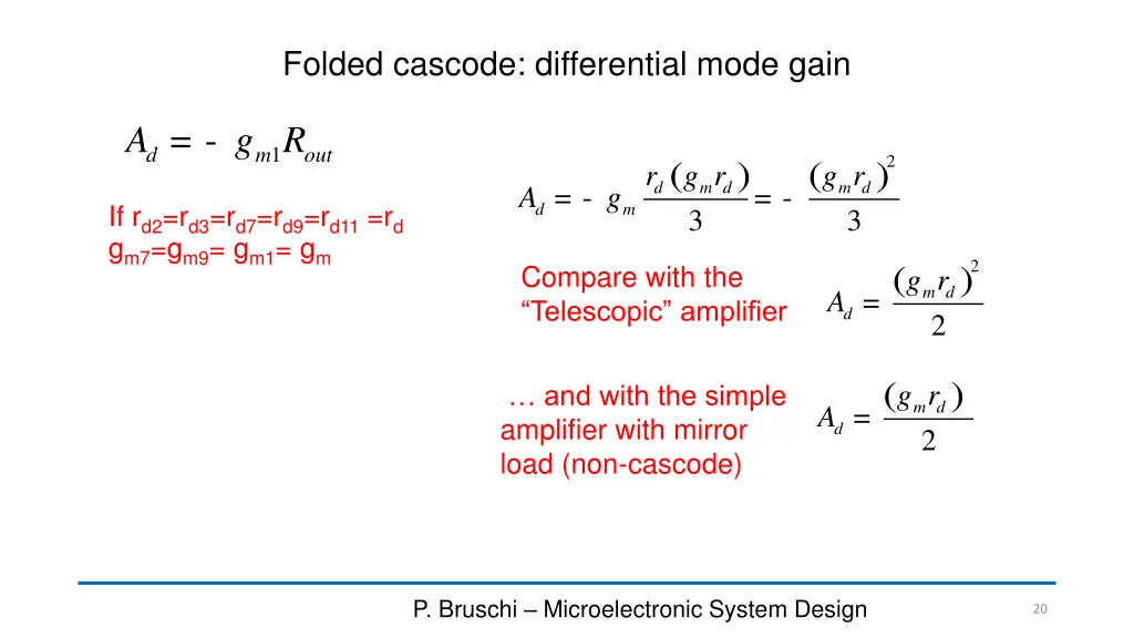 folded cascode differential mode gain 1