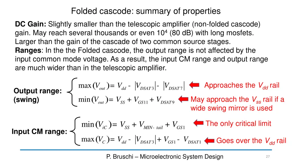 folded cascode summary of properties