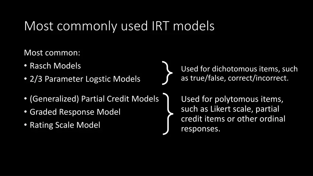 most commonly used irt models