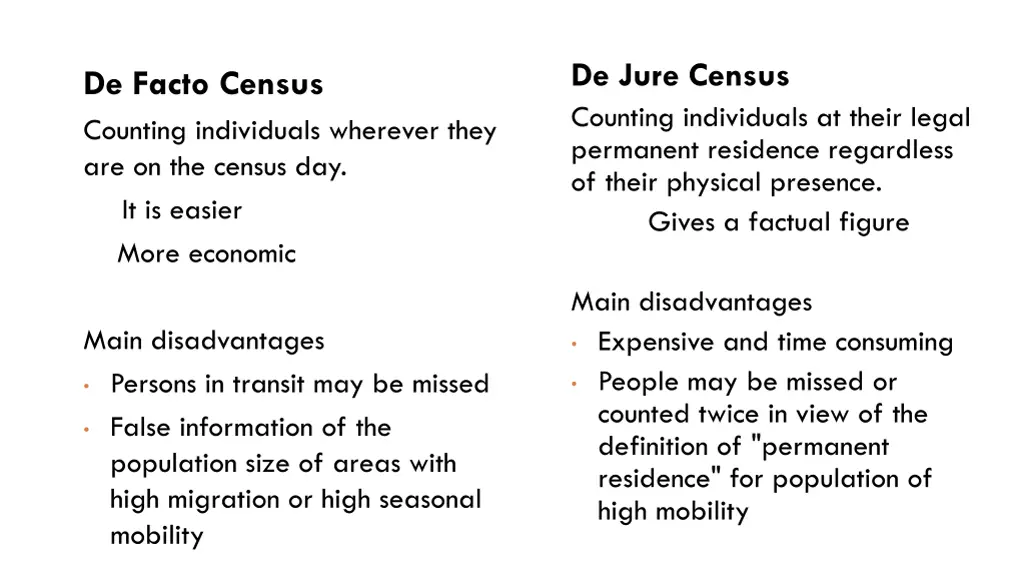 de jure census counting individuals at their