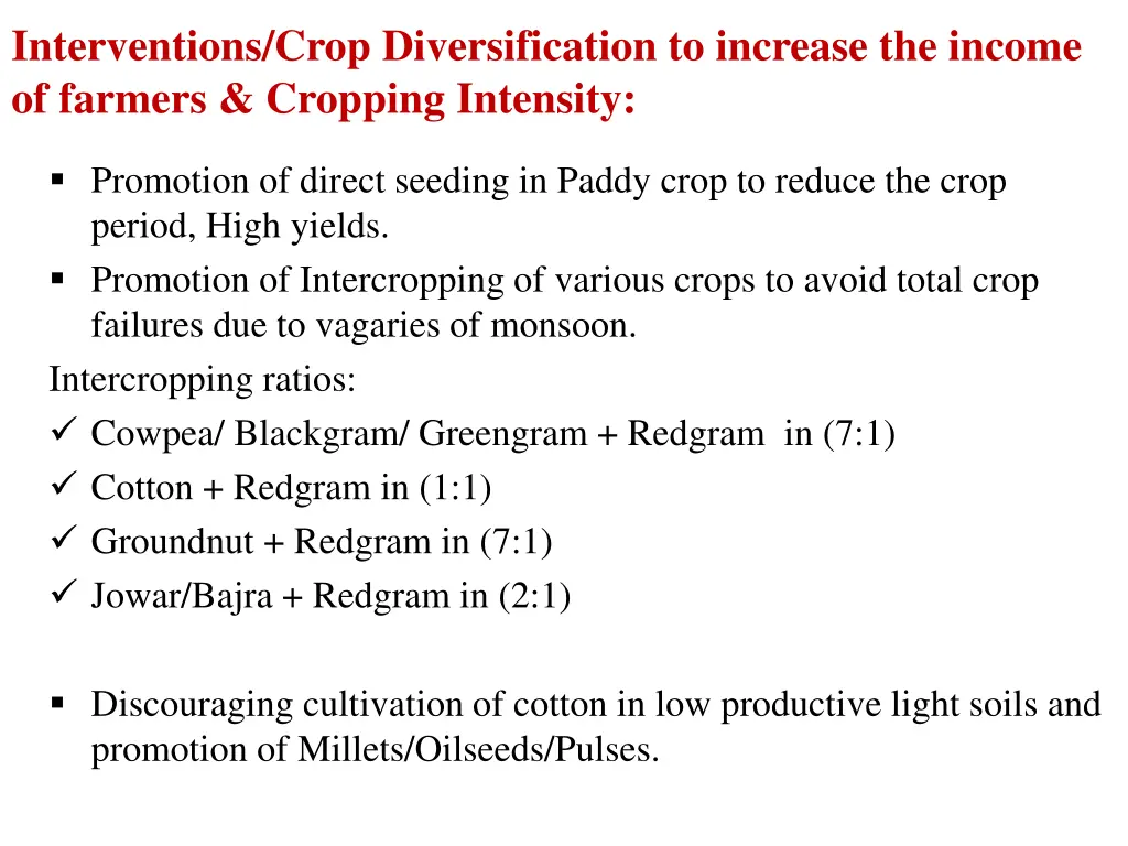 interventions crop diversification to increase