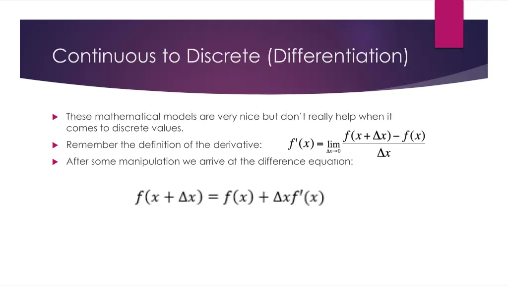 continuous to discrete differentiation