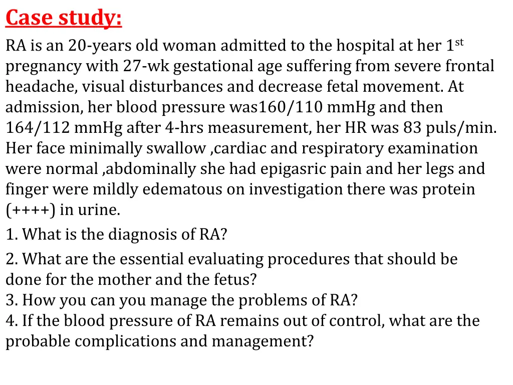 case study ra is an 20 years old woman admitted