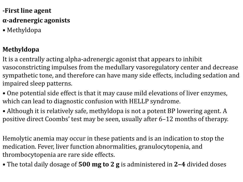 first line agent adrenergic agonists methyldopa