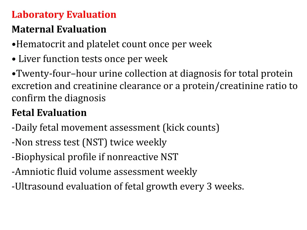 laboratory evaluation maternal evaluation