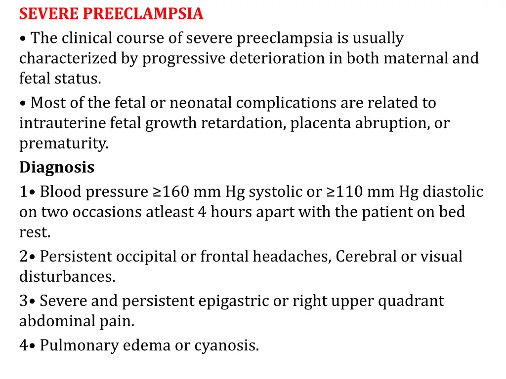 severe preeclampsia the clinical course of severe