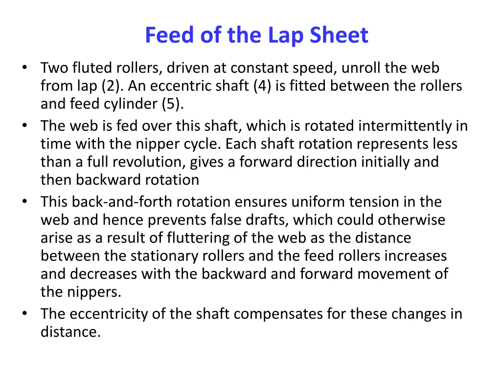 feed of the lap sheet