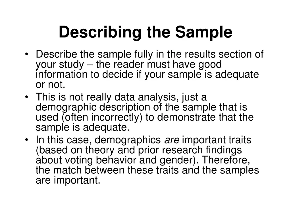 describing the sample