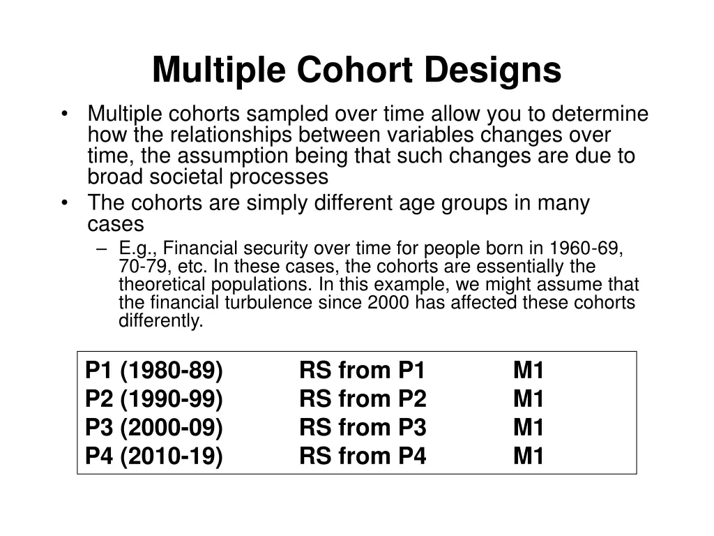 multiple cohort designs multiple cohorts sampled