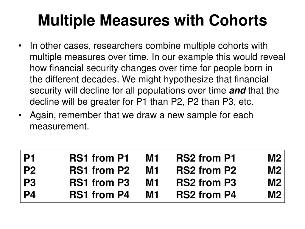 multiple measures with cohorts