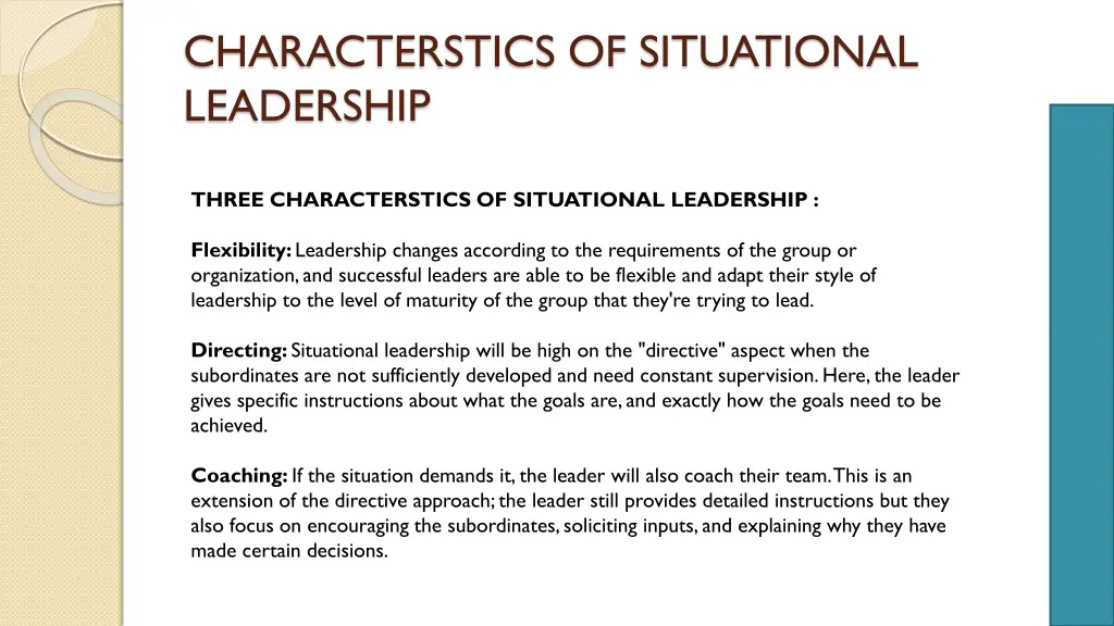 characterstics of situational leadership