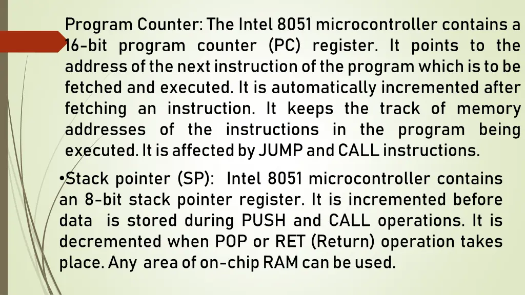 program counter the intel 8051 microcontroller