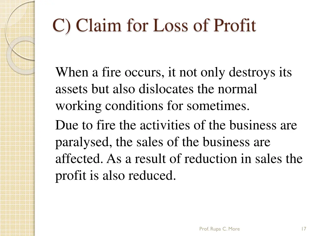 c claim for loss of profit