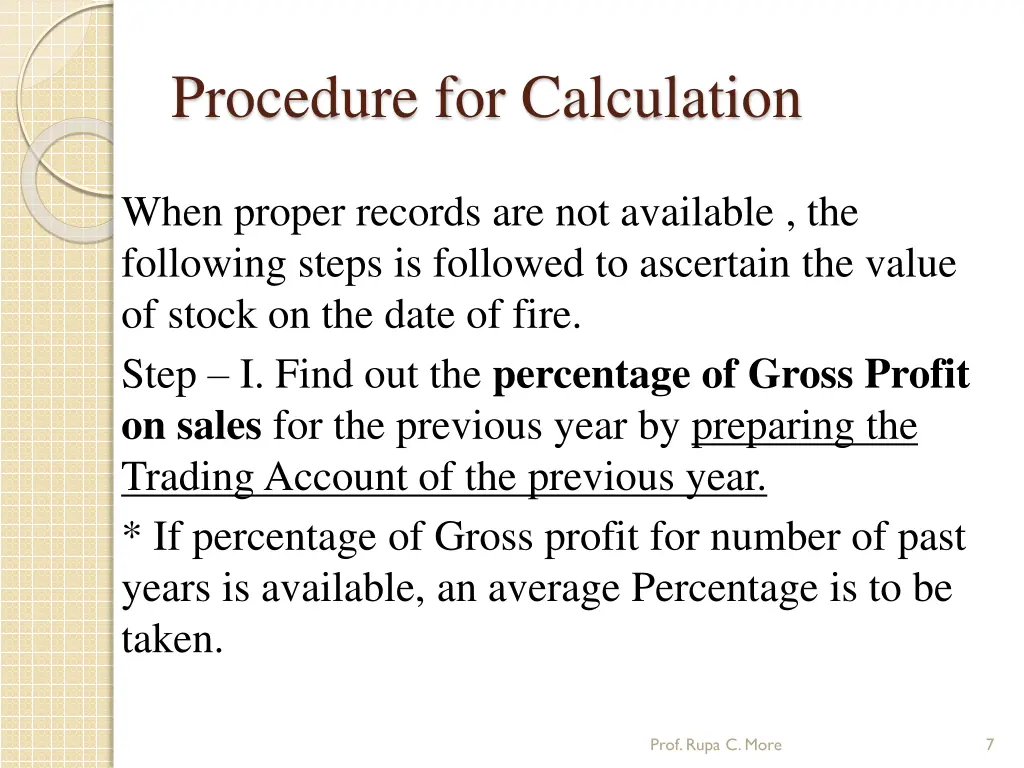 procedure for calculation