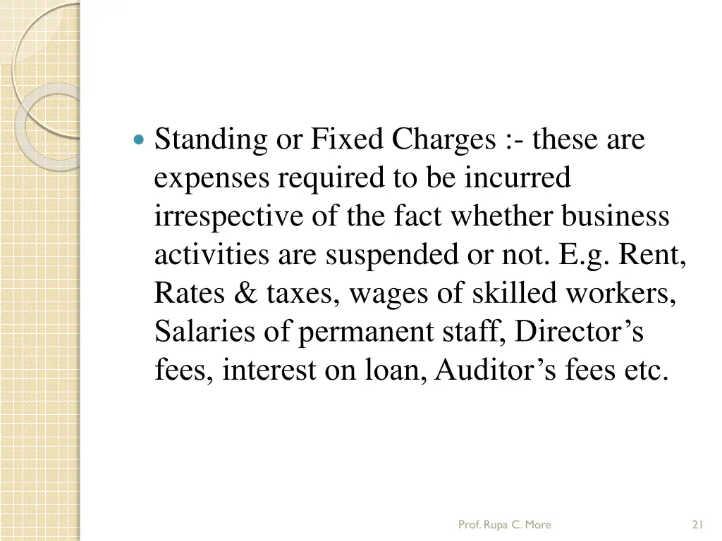 standing or fixed charges these are expenses