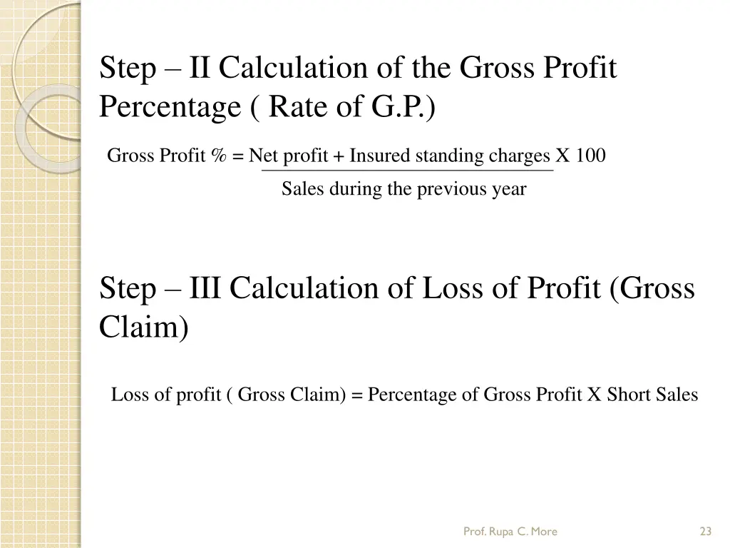 step ii calculation of the gross profit